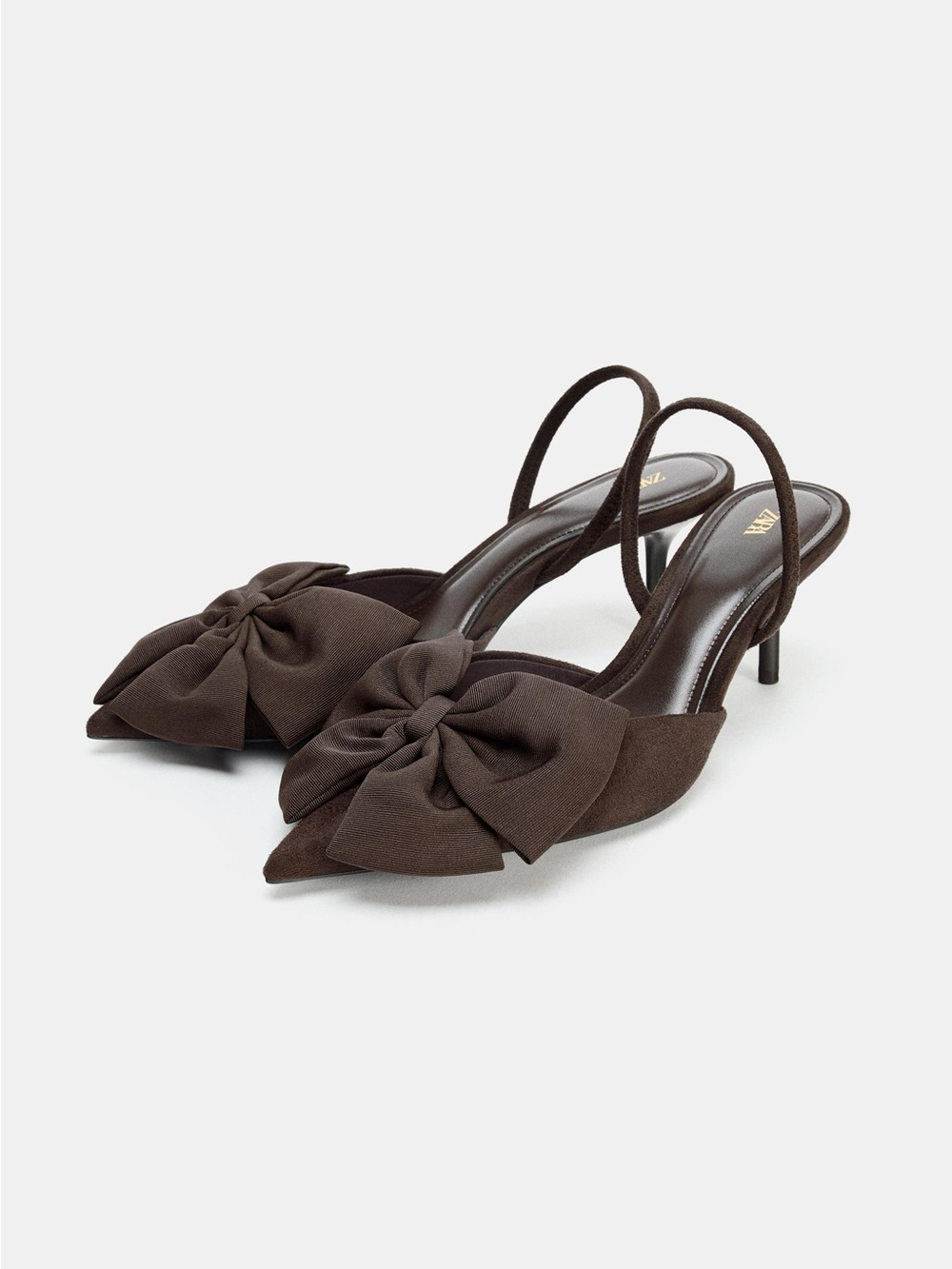 Zara Velvet Brown Bow Kitty Heels Size 39 US 9